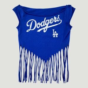LA Dodgers Custom Fringe Tank Top Royal Blue Game Day DIY Upcycled Crop S/M